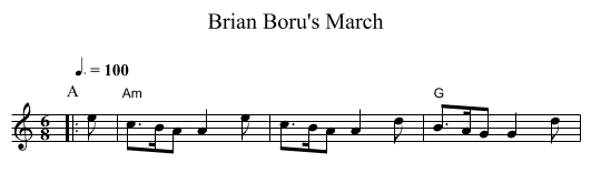 Brian Boru's March - staff notation
