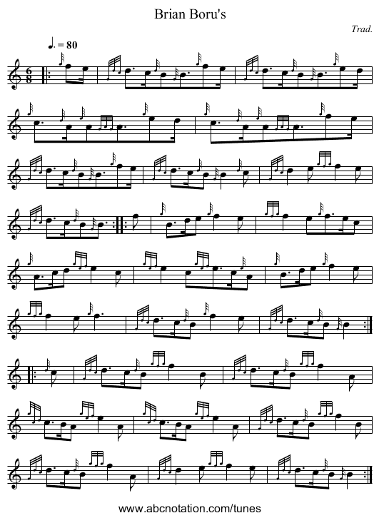 Brian Boru's - staff notation