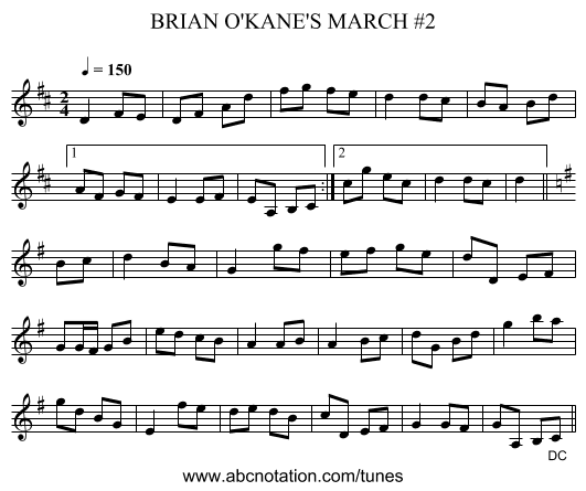 BRIAN O'KANE'S MARCH #2 - staff notation