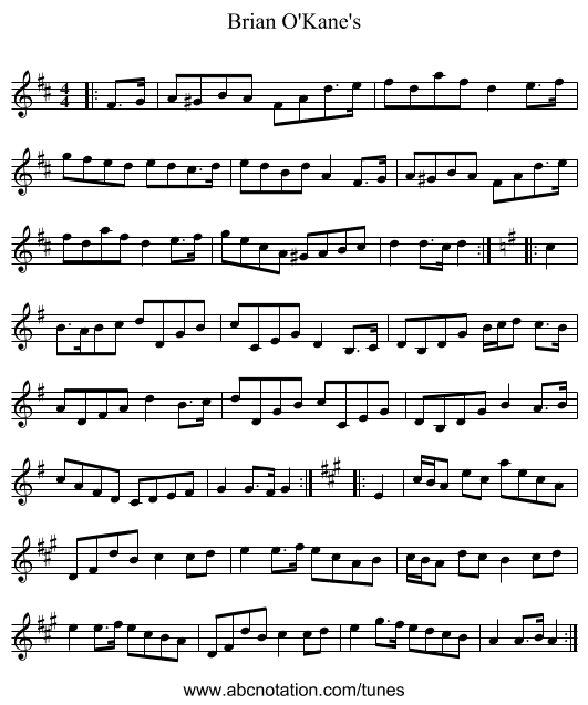 Brian O'Kane's - staff notation