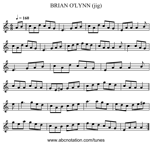 BRIAN O'LYNN (jig) - staff notation