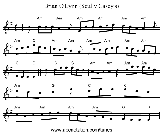 Brian O'Lynn (Scully Casey's) - staff notation