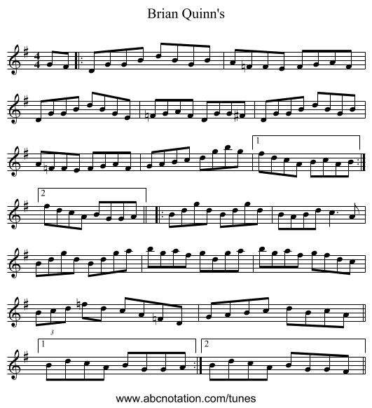 Brian Quinn's - staff notation