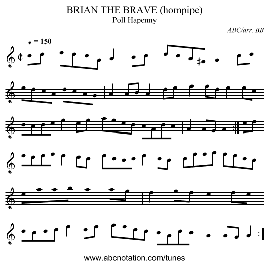 BRIAN THE BRAVE (hornpipe) - staff notation