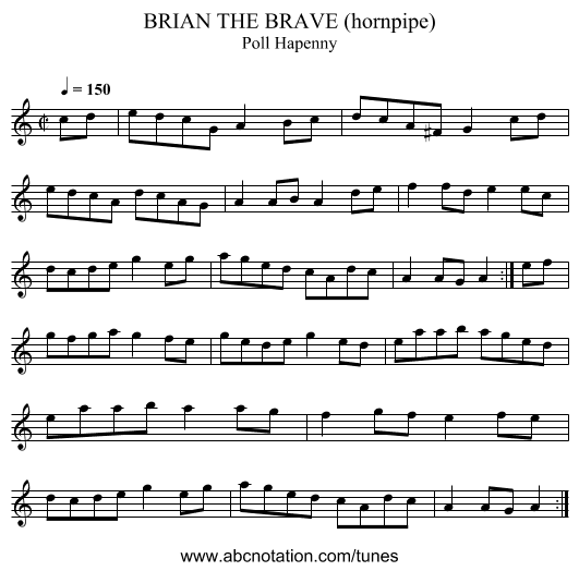 BRIAN THE BRAVE (hornpipe) - staff notation