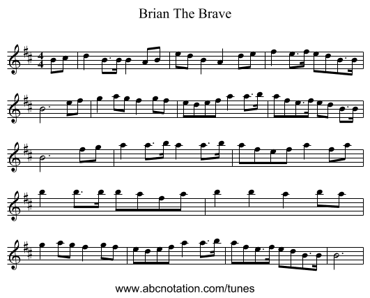 Brian The Brave - staff notation