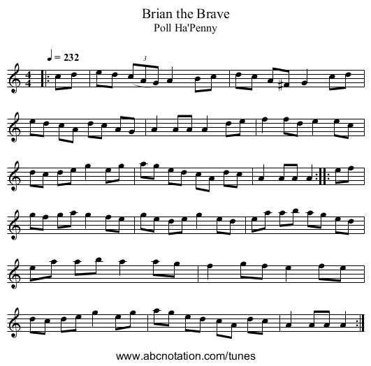 Brian the Brave - staff notation
