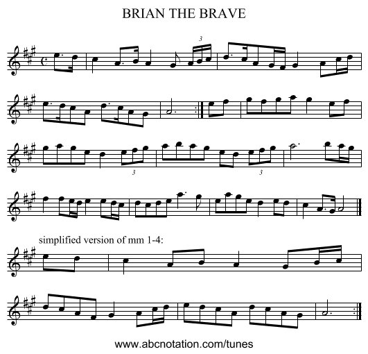 BRIAN THE BRAVE - staff notation