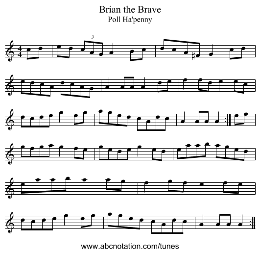 Brian the Brave - staff notation