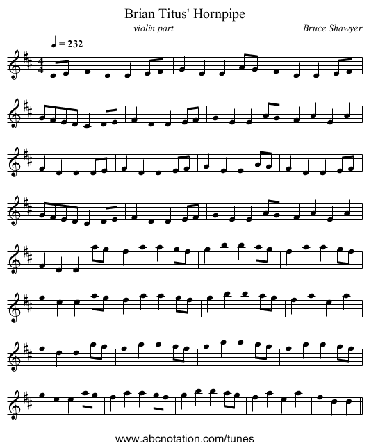 Brian Titus' Hornpipe - staff notation