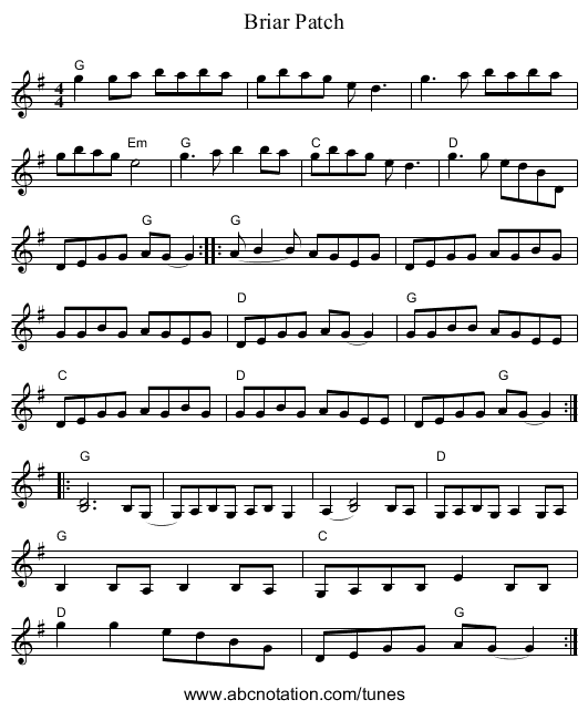 Briar Patch - staff notation