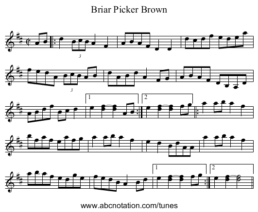 Briar Picker Brown - staff notation