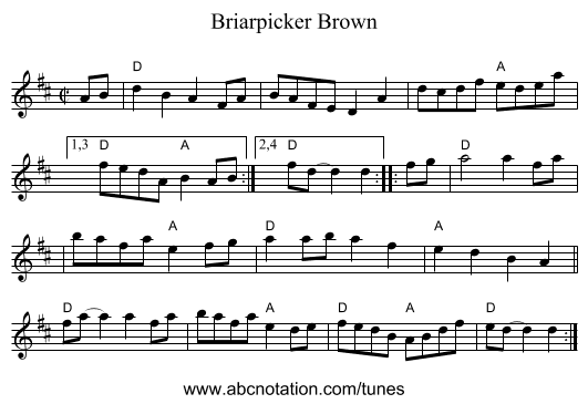 Briarpicker Brown - staff notation