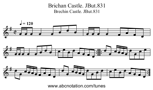 Brichan Castle. JBut.831 - staff notation