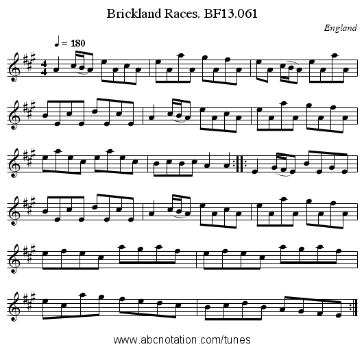 Brickland Races. BF13.061 - staff notation