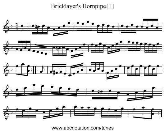 Bricklayer's Hornpipe [1] - staff notation