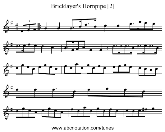 Bricklayer's Hornpipe [2] - staff notation
