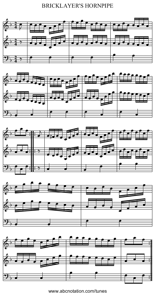 BRICKLAYER'S HORNPIPE - staff notation
