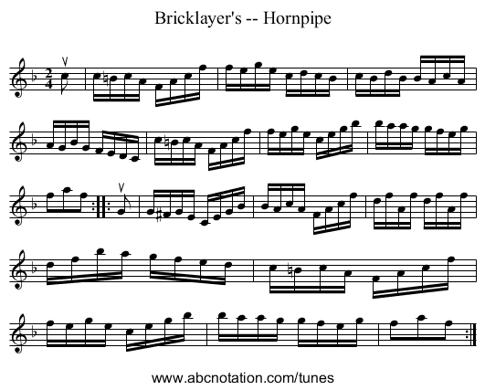 Bricklayer's -- Hornpipe - staff notation