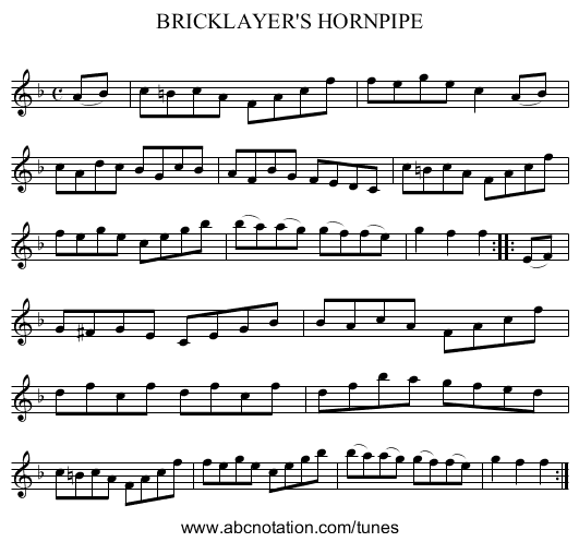 BRICKLAYER'S HORNPIPE - staff notation