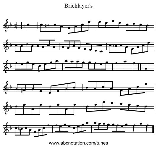 Bricklayer's - staff notation