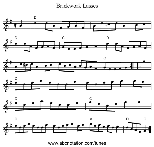 Brickwork Lasses - staff notation