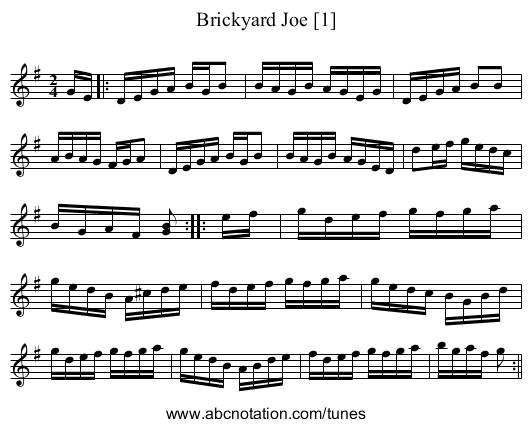 Brickyard Joe [1] - staff notation