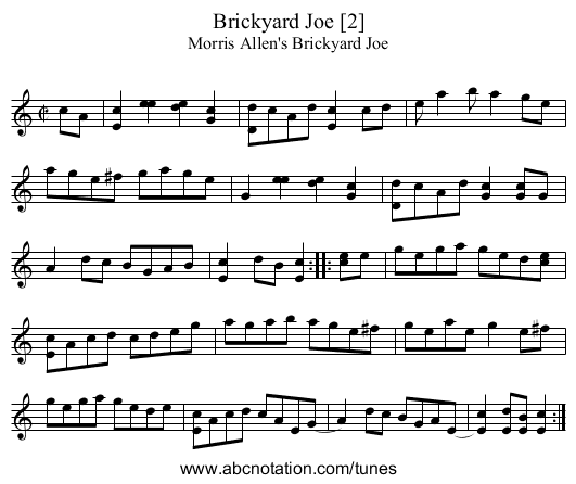 Brickyard Joe [2] - staff notation