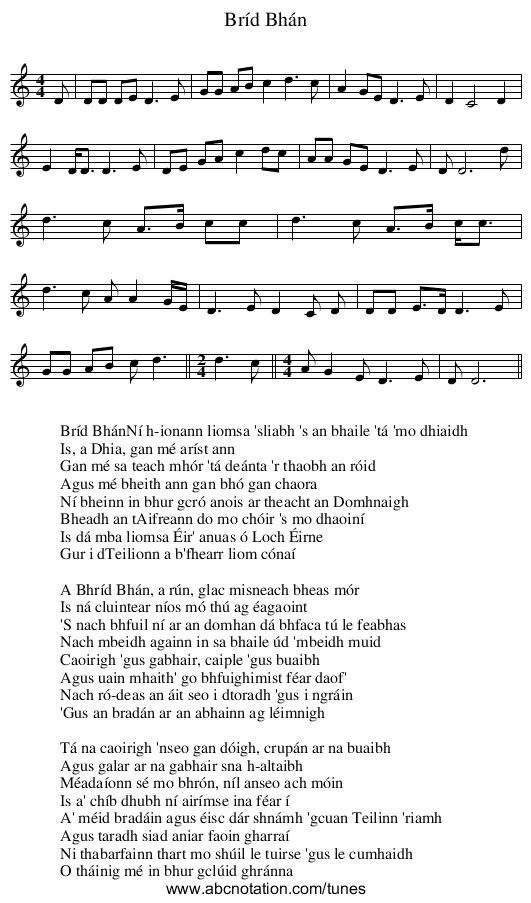 Bríd Bhán - staff notation