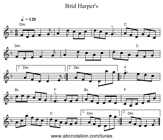 Brid Harper's - staff notation