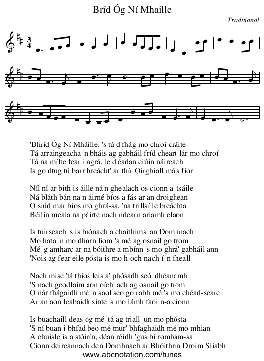 Bríd Óg Ní Mhaille - staff notation