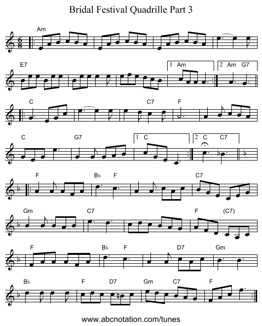 Bridal Festival Quadrille Part 3 - staff notation