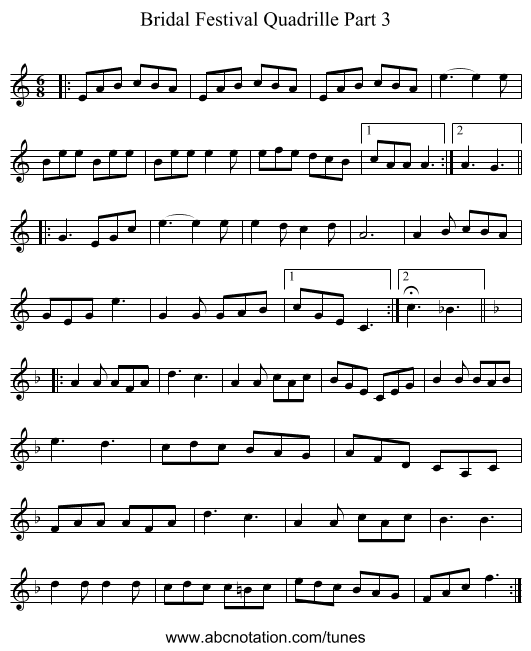 Bridal Festival Quadrille Part 3 - staff notation