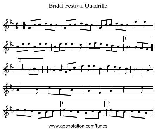 Bridal Festival Quadrille - staff notation