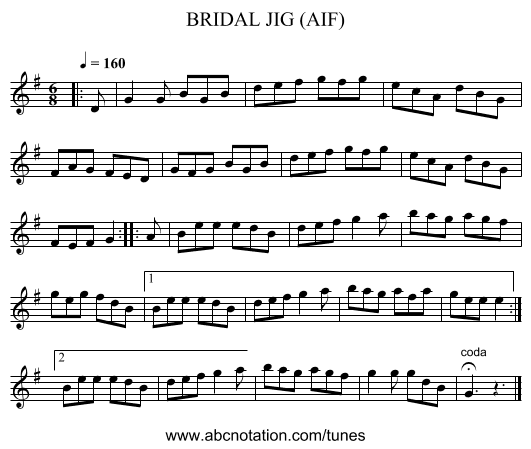 BRIDAL JIG (AIF) - staff notation