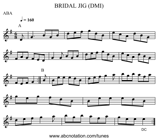 BRIDAL JIG (DMI) - staff notation