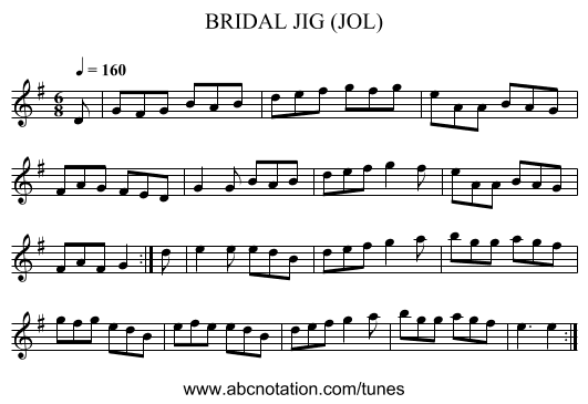 BRIDAL JIG (JOL) - staff notation