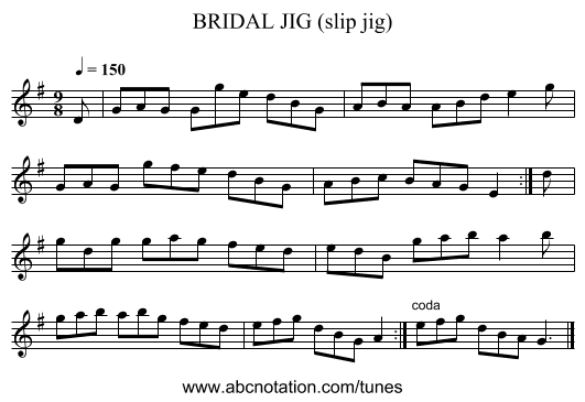 BRIDAL JIG (slip jig) - staff notation