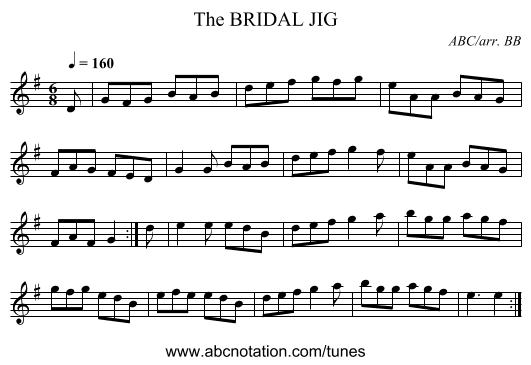 BRIDAL JIG, The - staff notation