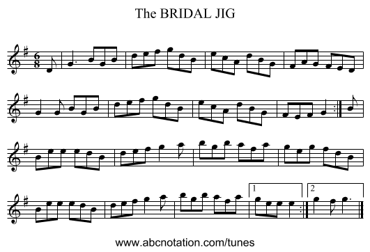 BRIDAL JIG, The - staff notation
