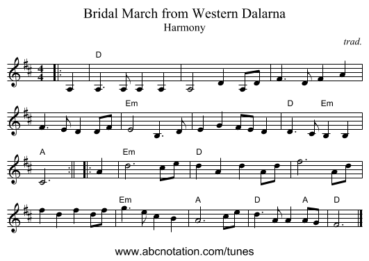Bridal March from Western Dalarna - staff notation