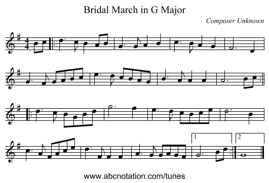 Bridal March in G Major - staff notation