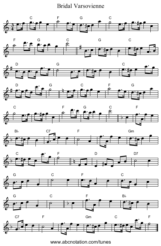 Bridal Varsovienne - staff notation