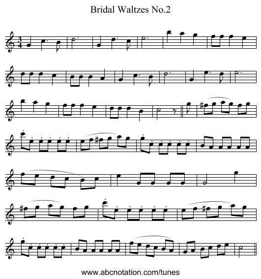 Bridal Waltzes No.2 - staff notation