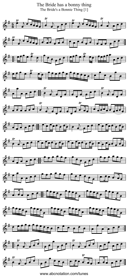 Bride has a bonny thing, The - staff notation