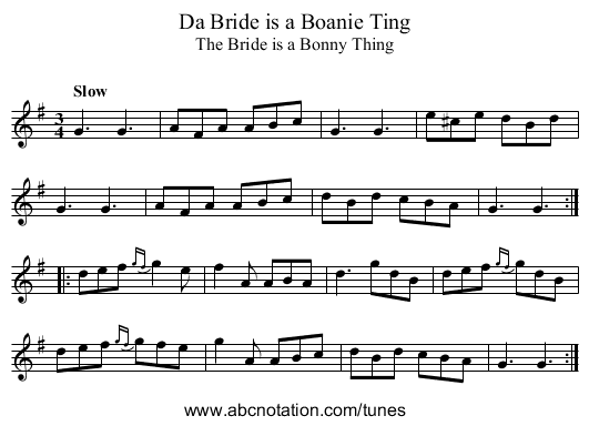 Bride is a Boanie Ting, Da - staff notation