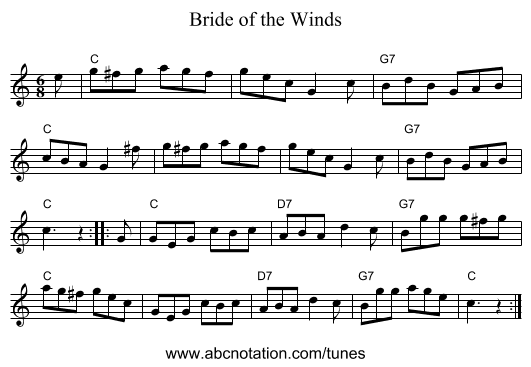 Bride of the Winds - staff notation