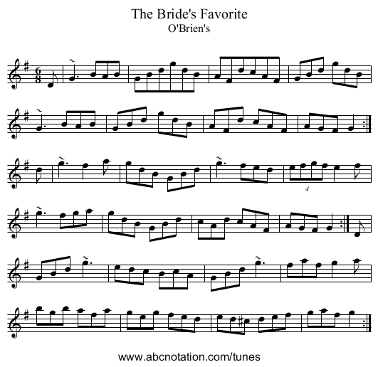 Bride's Favorite, The - staff notation