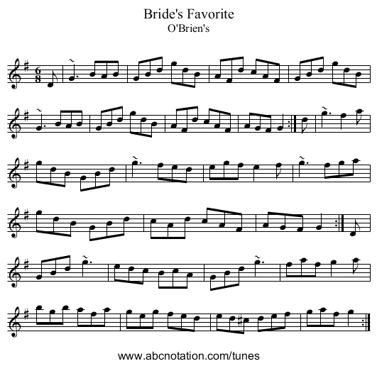 Bride's Favorite - staff notation
