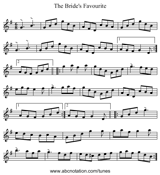 Bride's Favourite, The - staff notation